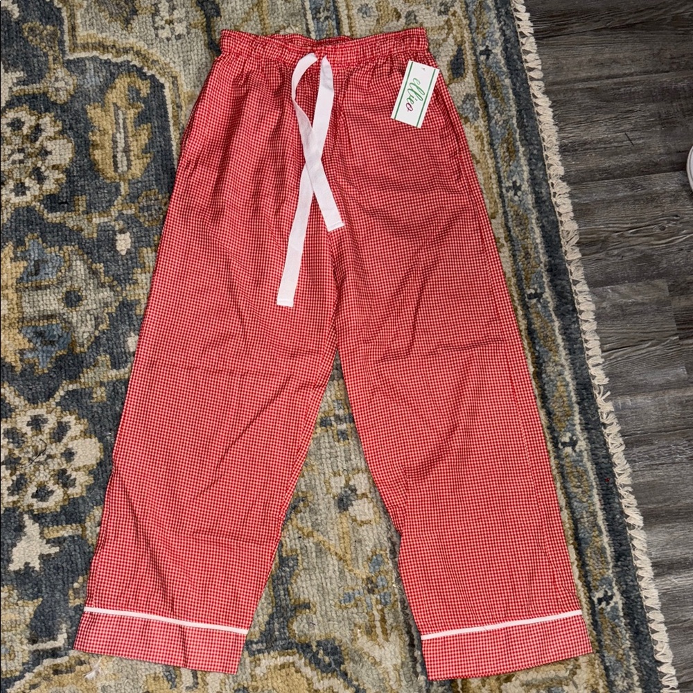 NWT Red Checkered Pajama Pants with White Tie